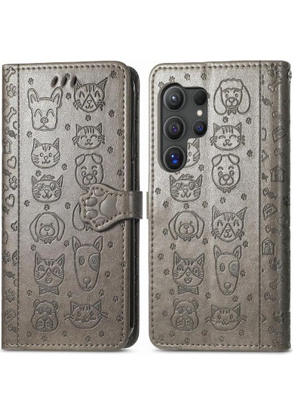 Samsung Galaxy S24 Ultra Sevimli Kedi Kabartmalı Premium Pu Deri Flip Darbeye Dayanıklı Cüzdan Manyetik Kılıf Kapağı Kart Yuvaları ile (Yurt Dışından)