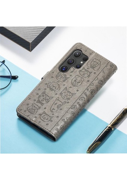 Samsung Galaxy S24 Ultra Sevimli Kedi Kabartmalı Premium Pu Deri Flip Darbeye Dayanıklı Cüzdan Manyetik Kılıf Kapağı Kart Yuvaları ile (Yurt Dışından) modelleri