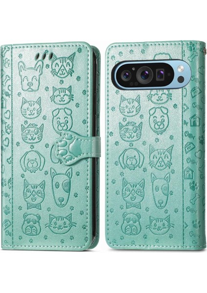 Pixel 9 Sevimli Kedi Kabartmalı Premium Pu Deri Flip Darbeye Dayanıklı Cüzdan Manyetik Kılıf Kapağı Kart Yuvaları ile (Yurt Dışından)