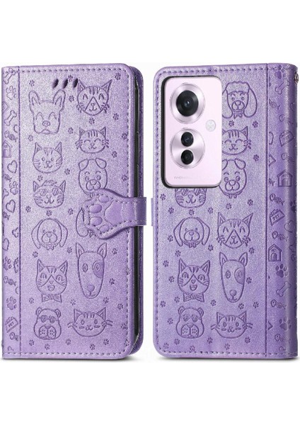 Oppo Reno 11 F 5g Sevimli Kedi Kabartmalı Premium Pu Deri Flip Darbeye Dayanıklı Cüzdan Manyetik Kılıf Kapağı Kart Yuvaları ile (Yurt Dışından)