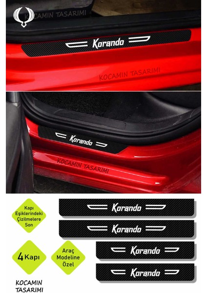 Ssangyong Korando Yazılı Kapı Koruma Eşiği Siyah Karbon Üzeri Beyaz Korando Dekoratif Yazı 4 Parça Ssangyong Korando Uyumlu indirimleri