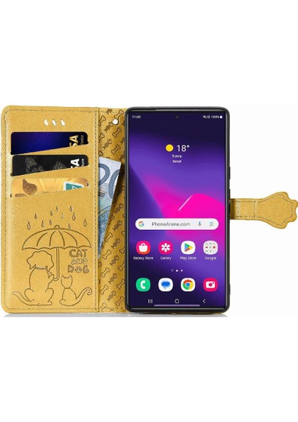 Samsung Galaxy S25 Ultra Sevimli Kedi Kabartmalı Premium Pu Deri Flip Darbeye Dayanıklı Cüzdan Manyetik Kılıf Kapağı Kart Yuvaları ile (Yurt Dışından)