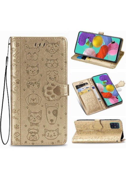 Samsung Galaxy A71 4g Sevimli Kedi Kabartmalı Premium Pu Deri Flip Darbeye Dayanıklı Cüzdan Manyetik Kılıf Kapağı Kart Yuvaları ile (Yurt Dışından)