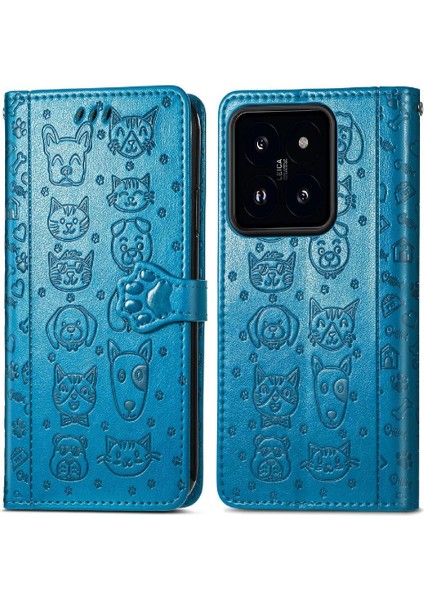 Xiaomi 14T Pro Sevimli Kedi Kabartmalı Premium Pu Deri Flip Darbeye Dayanıklı Cüzdan Manyetik Kılıf Kapağı Kart Yuvaları ile (Yurt Dışından)