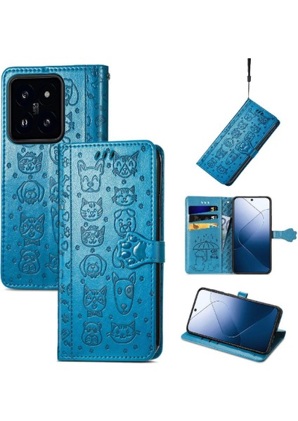 Xiaomi 14T Pro Sevimli Kedi Kabartmalı Premium Pu Deri Flip Darbeye Dayanıklı Cüzdan Manyetik Kılıf Kapağı Kart Yuvaları ile (Yurt Dışından)