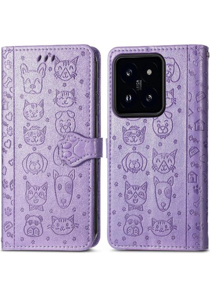 Xiaomi 14T Pro Sevimli Kedi Kabartmalı Premium Pu Deri Flip Darbeye Dayanıklı Cüzdan Manyetik Kılıf Kapağı Kart Yuvaları ile (Yurt Dışından)