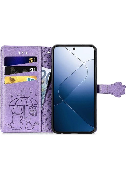 Xiaomi 14T Pro Sevimli Kedi Kabartmalı Premium Pu Deri Flip Darbeye Dayanıklı Cüzdan Manyetik Kılıf Kapağı Kart Yuvaları ile (Yurt Dışından)