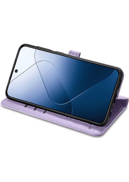 Xiaomi 14T Pro Sevimli Kedi Kabartmalı Premium Pu Deri Flip Darbeye Dayanıklı Cüzdan Manyetik Kılıf Kapağı Kart Yuvaları ile (Yurt Dışından)