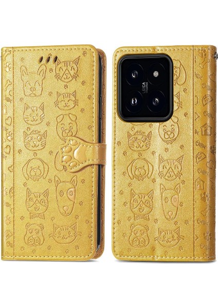 Xiaomi 14T Pro Sevimli Kedi Kabartmalı Premium Pu Deri Flip Darbeye Dayanıklı Cüzdan Manyetik Kılıf Kapağı Kart Yuvaları ile (Yurt Dışından)