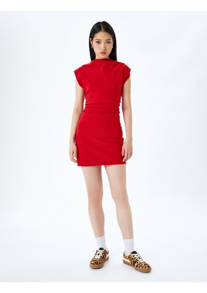 Dik Yaka Kolsuz Slim Fit Drapeli Mini Elbise modelleri