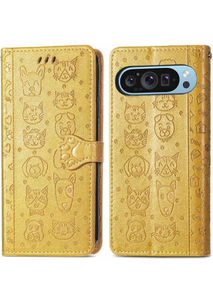 Pixel 9 Sevimli Kedi Kabartmalı Premium Pu Deri Flip Darbeye Dayanıklı Cüzdan Manyetik Kılıf Kapağı Kart Yuvaları ile (Yurt Dışından)