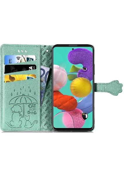 Samsung Galaxy A71 4g Sevimli Kedi Kabartmalı Premium Pu Deri Flip Darbeye Dayanıklı Cüzdan Manyetik Kılıf Kapağı Kart Yuvaları ile (Yurt Dışından)