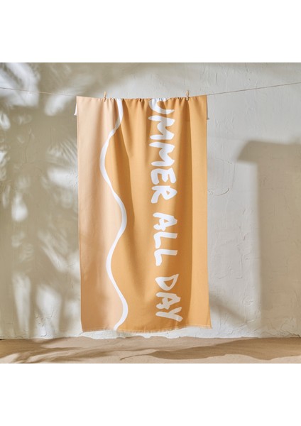 %100 Pamuk Summer All Day Baskılı Plaj Havlusu Hardal (90X150 Cm)