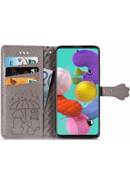 Samsung Galaxy A71 4g Sevimli Kedi Kabartmalı Premium Pu Deri Flip Darbeye Dayanıklı Cüzdan Manyetik Kılıf Kapağı Kart Yuvaları ile (Yurt Dışından)