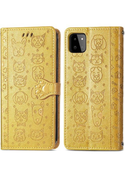 Samsung Galaxy A22 5g Sevimli Kedi Kabartmalı Premium Pu Deri Flip Darbeye Dayanıklı Cüzdan Manyetik Kılıf Kapağı Kart Yuvaları ile (Yurt Dışından)