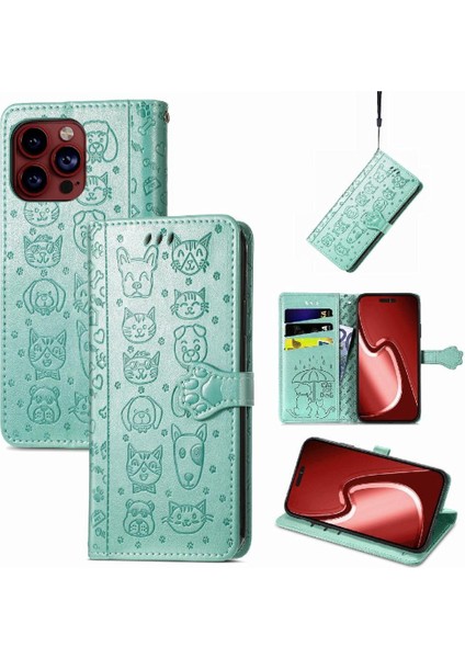 iPhone 15 Pro Sevimli Kedi Kabartmalı Premium Pu Deri Flip Darbeye Dayanıklı Cüzdan Manyetik Kılıf Kapağı Kart Yuvaları ile (Yurt Dışından)