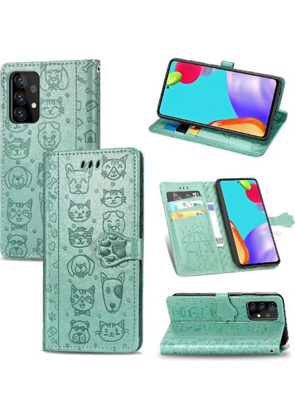 Samsung Galaxy A52 5g Sevimli Kedi Kabartmalı Premium Pu Deri Flip Darbeye Dayanıklı Cüzdan Manyetik Kılıf Kapağı Kart Yuvaları ile (Yurt Dışından)
