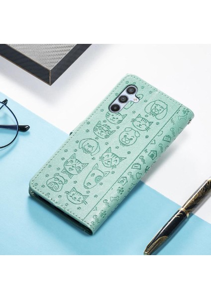 Samsung Galaxy A34 5g Sevimli Kedi Kabartmalı Premium Pu Deri Flip Darbeye Dayanıklı Cüzdan Manyetik Kılıf Kapağı Kart Yuvaları ile (Yurt Dışından)