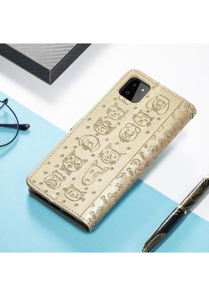 Samsung Galaxy A22 5g Sevimli Kedi Kabartmalı Premium Pu Deri Flip Darbeye Dayanıklı Cüzdan Manyetik Kılıf Kapağı Kart Yuvaları ile (Yurt Dışından)