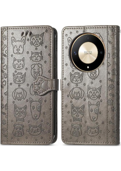Honor X9B Sevimli Kedi Kabartmalı Premium Pu Deri Flip Darbeye Dayanıklı Cüzdan Manyetik Kılıf Kapağı Kart Yuvaları ile (Yurt Dışından)