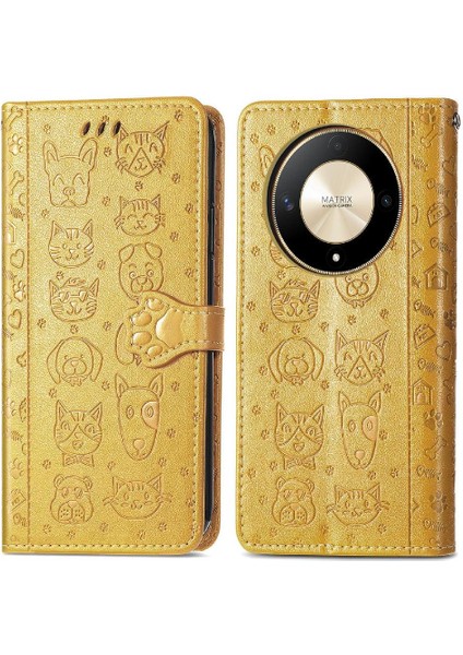 Honor X9B Sevimli Kedi Kabartmalı Premium Pu Deri Flip Darbeye Dayanıklı Cüzdan Manyetik Kılıf Kapağı Kart Yuvaları ile (Yurt Dışından)