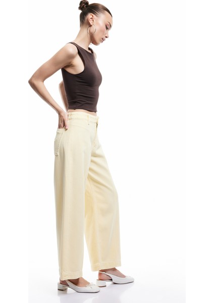 Cep Detaylı Yüksek Bel Geniş Paça Pantolon fiyatları