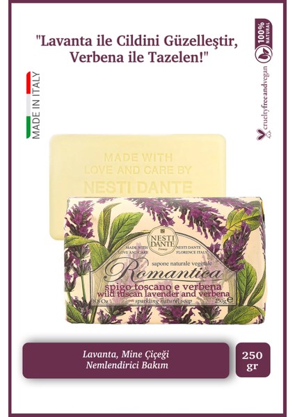 Romantica Wild Tuscan Lavender & Verbena Katı Sabun 250gr | Nemlendirici | Lavanta Ve Mineçiçeği