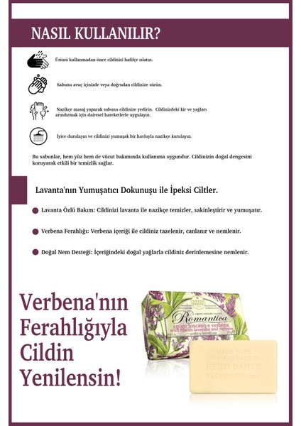 Romantica Wild Tuscan Lavender & Verbena Katı Sabun 250gr | Nemlendirici | Lavanta Ve Mineçiçeği