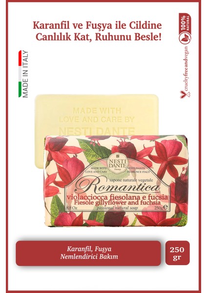 Romantica Gillyflower & Fucsia Katı Sabun 250gr | Nemlendirici | Karanfil ve Fuşya Özü