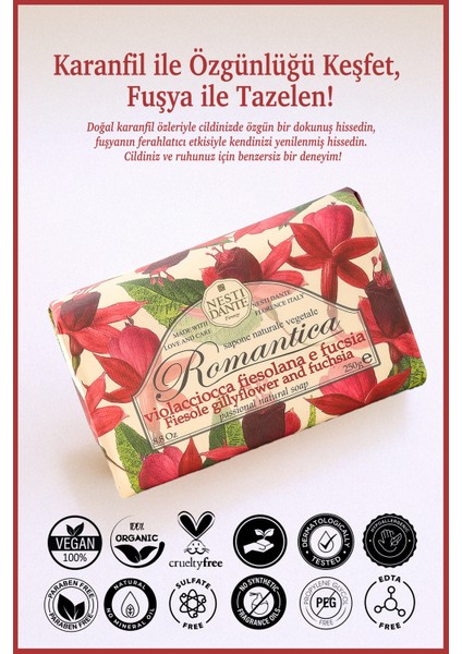 Romantica Gillyflower & Fucsia Katı Sabun 250gr | Nemlendirici | Karanfil ve Fuşya Özü fiyatları