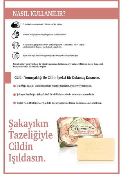 Romantica Florentine Rose &peony Katı Sabun 250gr | Nemlendirici | Gül Ve Şakayık Özü modelleri