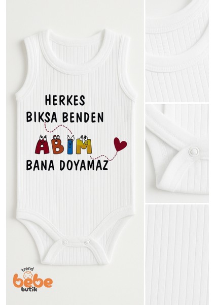 Abim Bana Doyamaz Yazılı Erkek Bebek Atlet Body Ribana Kumaş Çıtçıtlı Yazlık Pamuklu Zıbın 6-36 Ay