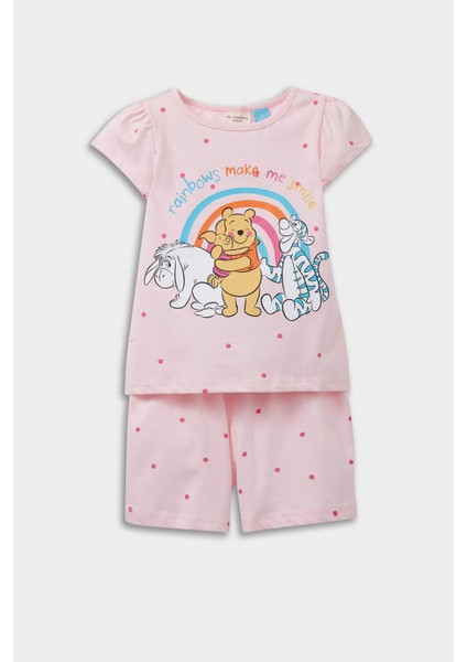 Kız Bebek Disney Winnie The Pooh Pijama Takımı Kısa Kollu Penye Üst Beli Lastikli Şort E4650A525HS