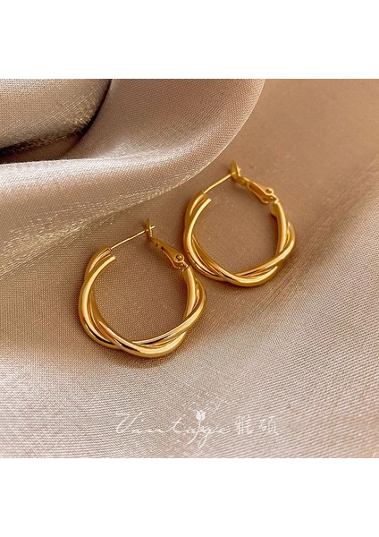 Altın Küpeler Kadın Vintage Temperament Küpeler Niş Tasarım Metal Küpeler (Yurt Dışından)