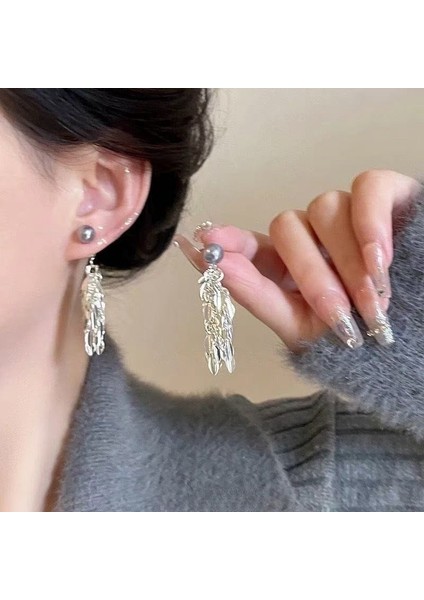Gümüş Uzun Metal Püskül Küpe Küpe (Yurt Dışından)