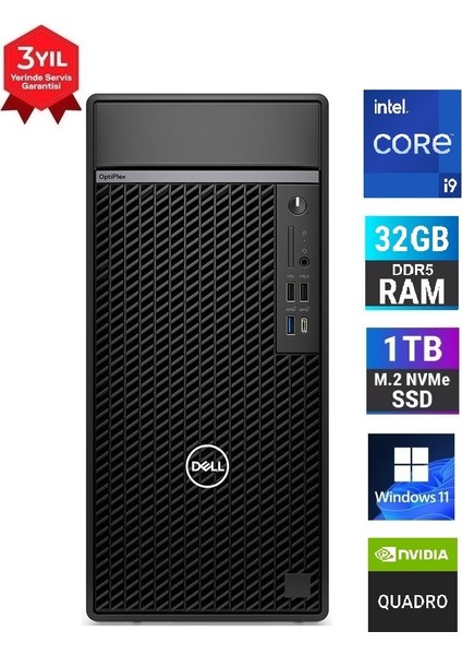 Optiplex Tower Plus 7020 Intel Core I9 14900 32 GB Ram 1 Tb Ssb Quadro Rtx 16 GB A2000 Ada Generation Windows 11 Pro Masaüstü Bilgisayar