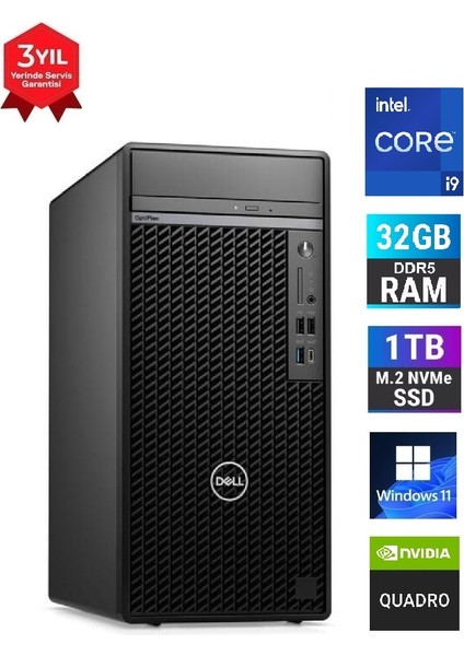 Optiplex Tower Plus 7020 Intel Core I9 14900 32 GB Ram 1 Tb Ssb Quadro Rtx 16 GB A2000 Ada Generation Windows 11 Pro Masaüstü Bilgisayar