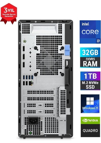 Optiplex Tower Plus 7020 Intel Core I9 14900 32 GB Ram 1 Tb Ssb Quadro Rtx 16 GB A2000 Ada Generation Windows 11 Pro Masaüstü Bilgisayar