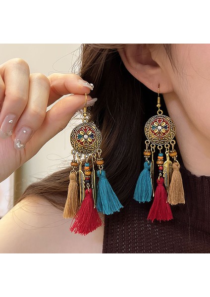 Küpeler Tatil Stili Küpeler Rafya Hasır El Yapımı Rattan Küpeler (Yurt Dışından)