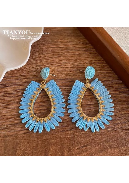 Küpeler Tatil Stili Küpeler Rafya Hasır El Yapımı Rattan Küpeler (Yurt Dışından)