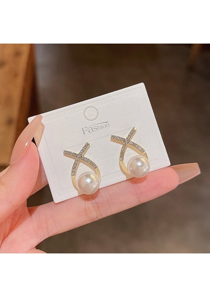 Zirkon Küpe Tasarımı Minimalist Vegan Loop Geometrik Inci Küpe (Yurt Dışından)