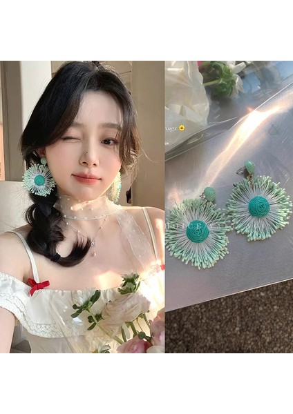 Küpeler Tatil Stili Küpeler Rafya Hasır El Yapımı Rattan Küpeler (Yurt Dışından)