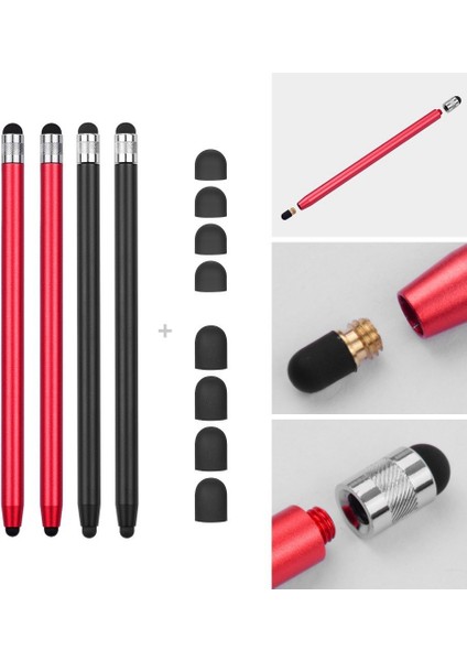 [4 Adet] Kapasitif Ekranlı Tablet ve Akıllı Telefonlar Için Evrensel 2'si 1 Arada Hassas Dokunmatik Ekran Kalemleri - Siyah/pembe (Yurt Dışından)