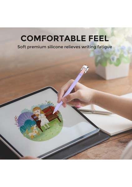 Ahastyle PT129-1 Apple Pencil (1. Nesil) Stylus Kalem Kapağı Karikatür Hayvan Silikon Koruyucu Kılıf-Mor Inek (Yurt Dışından) modelleri