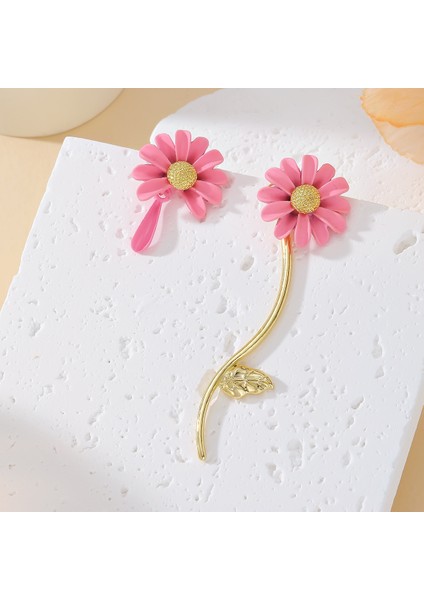 Küçük Papatya Küpe Çok Yönlü Asimetrik Tasarım Çiçek Gümüş Iğne Küpe (Yurt Dışından)