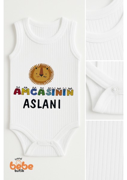 Amcasının Aslanı Yazılı Erkek Bebek Çıtçıtlı Zıbın Body | 6-36 Ay | Pamuk Yazlık Atlet Tulum