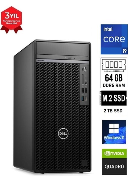 Optiplex Tower Plus 7020 Intel Core I9 14900 64 GB Ram 2 Tb SSD Quadro Rtx 16 GB A2000 Ada Generation Windows 11 Pro Masaüstü Bilgisayar
