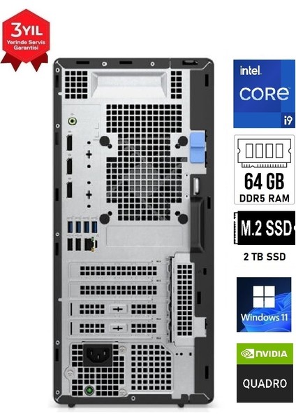 Optiplex Tower Plus 7020 Intel Core I9 14900 64 GB Ram 2 Tb SSD Quadro Rtx 16 GB A2000 Ada Generation Windows 11 Pro Masaüstü Bilgisayar