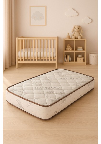 Pooly Bamboo Desenli Yaylı Bebek Yatağı Soft Yaylı Yatak