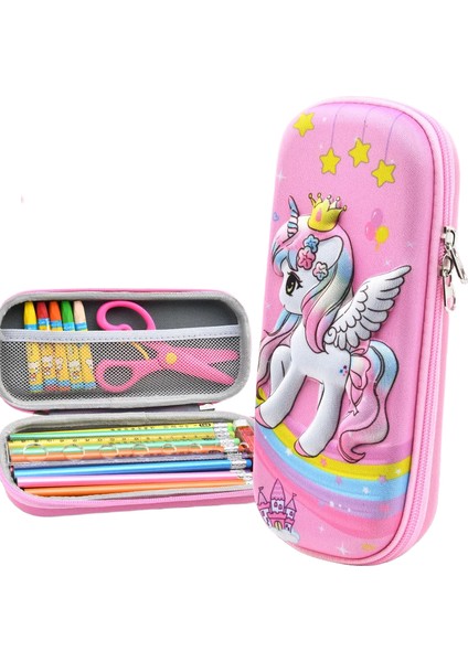 Kawaii 3D Kalem Kutusu Unicorn Eva Büyük Kapasiteli Su Geçirmez Hafif Kalem Kutusu Öğrenci Okul Malzemeleri Kırtasiye Çantası (Yurt Dışından)